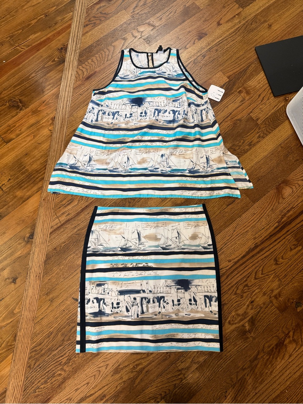 Worth  Striped Nautical Tank & Skirt Set - Blue, Teal & White